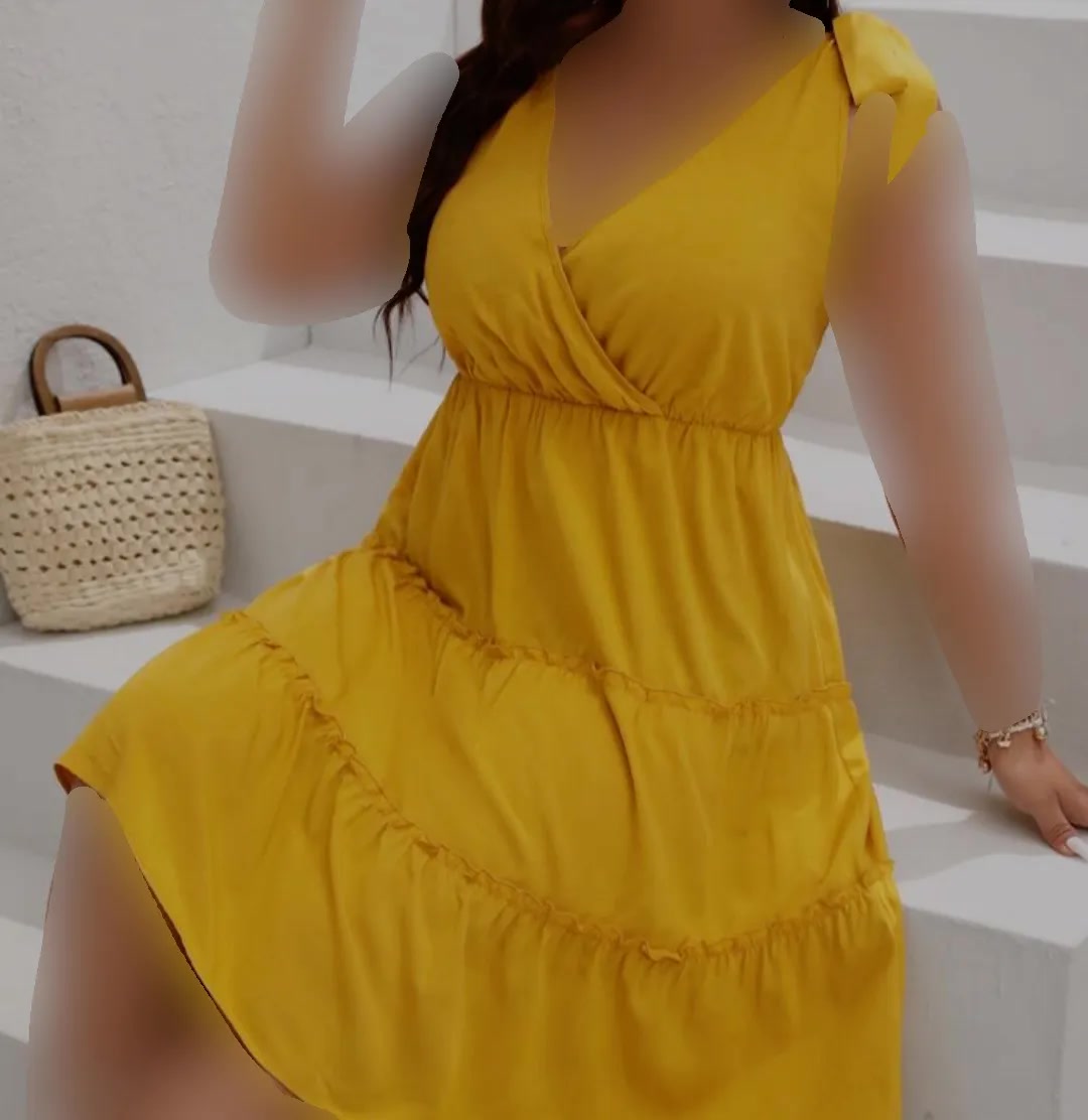 پیراهن کوتاه زرد پایین چیندار