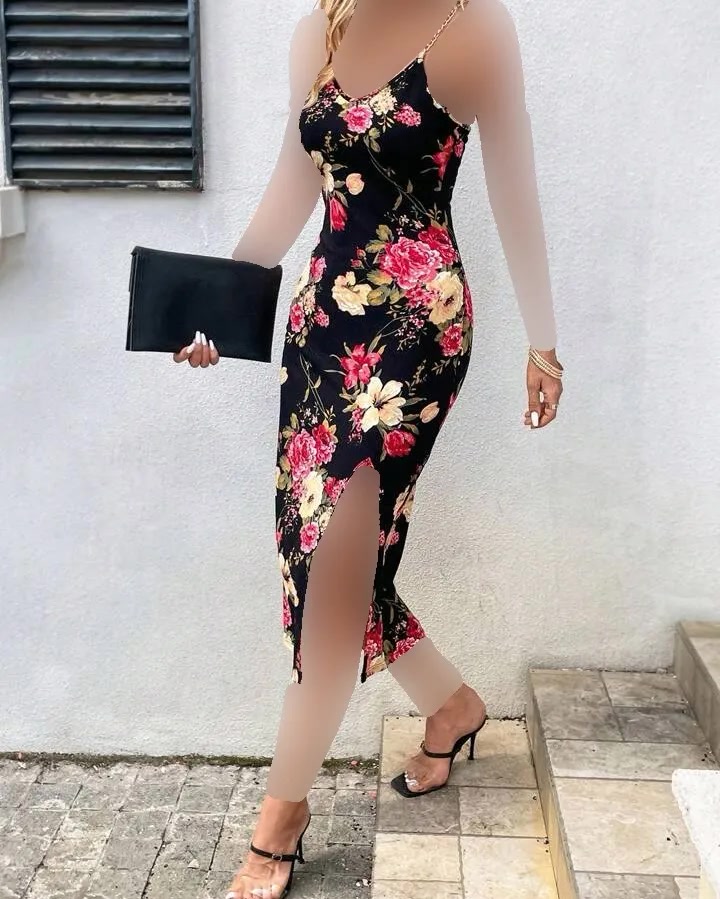 پیراهن مجلسی مشکی گلدار