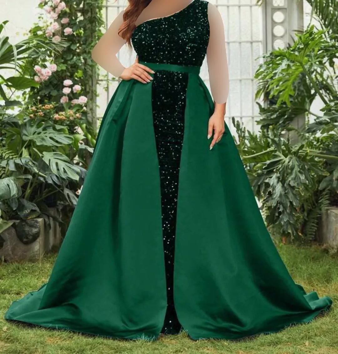 پیراهن مجلسی یشمی یقه یکطرفه