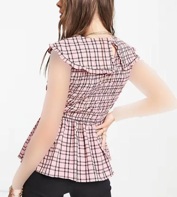 شومیز چهارخونه صورتی