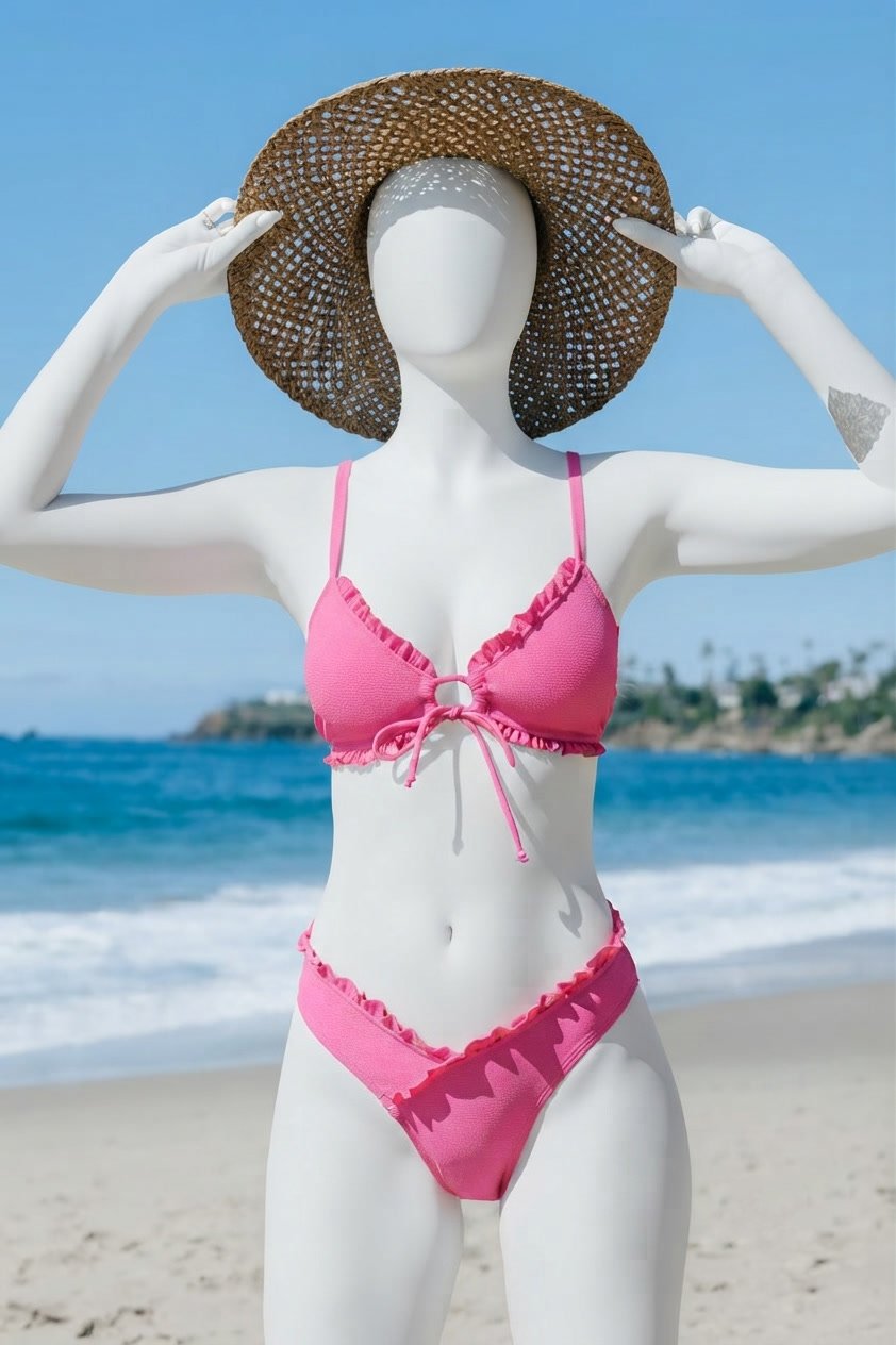 بیکینی حاشیه چین دار جلو حلقه 
