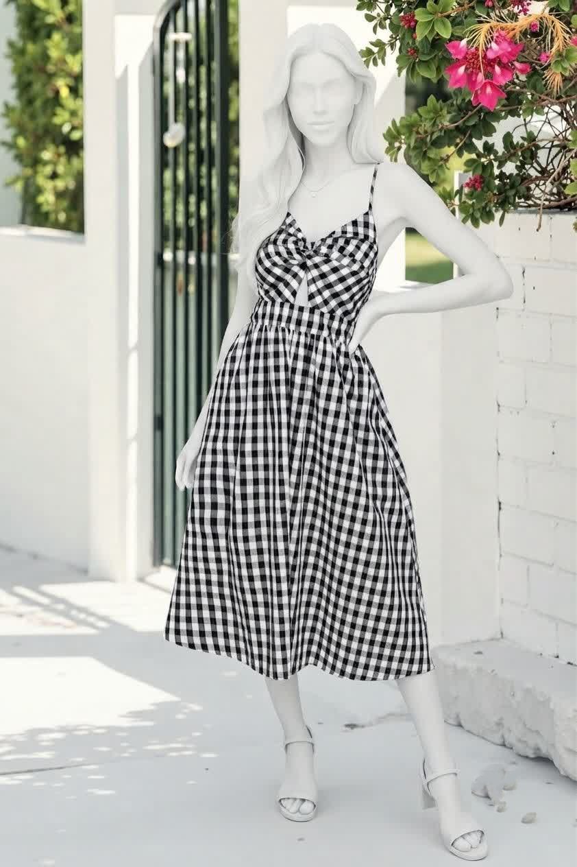 ساحلی بلند چهارخونه یقه گره ای