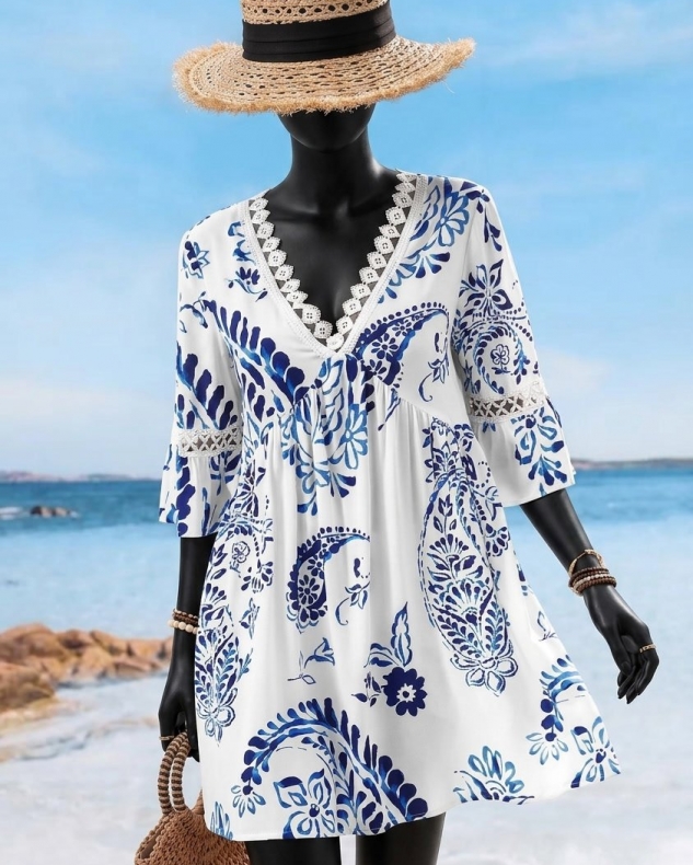 پیراهن کوتاه سفید آبی